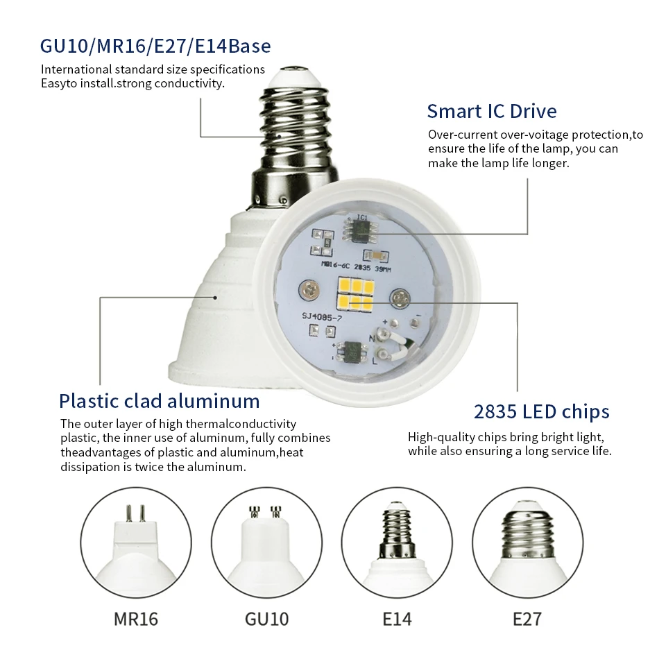 4pcs GU10MR16E27E14 220V Lampada LED 전구 3W6W9W12W Bombilla LED 램프가 주도 스포트 라이트 LED 반점 빛 2835SMD 램프 Led