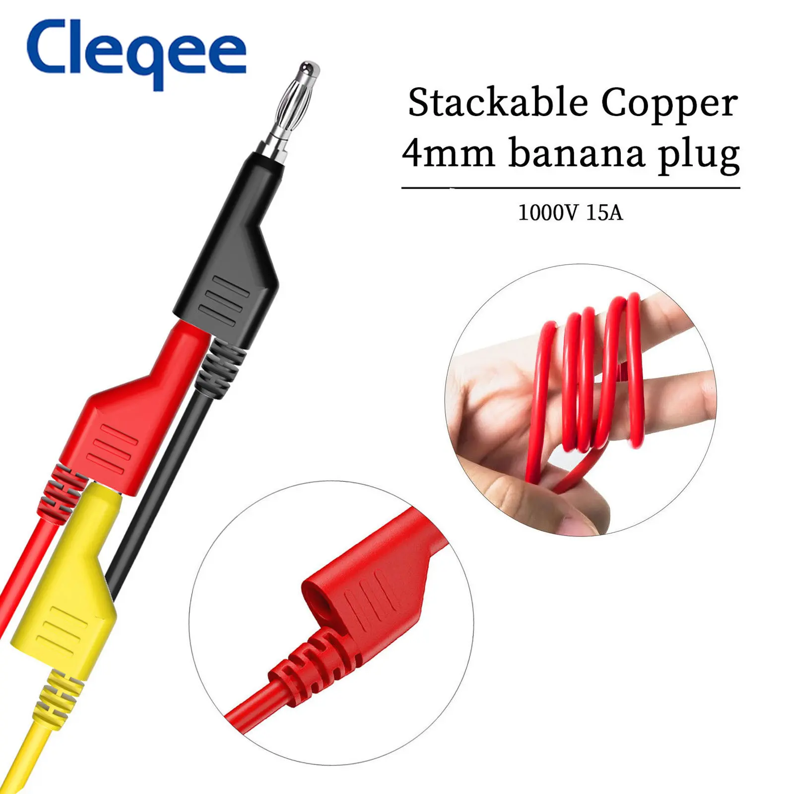 Cleqee P1045 테스트 훅 클립 4mm 쌓을수 있는 바나나 플러그인 테스트리드 DIY Electronics 케이블 멀티미터 구리 100cm500V/5A