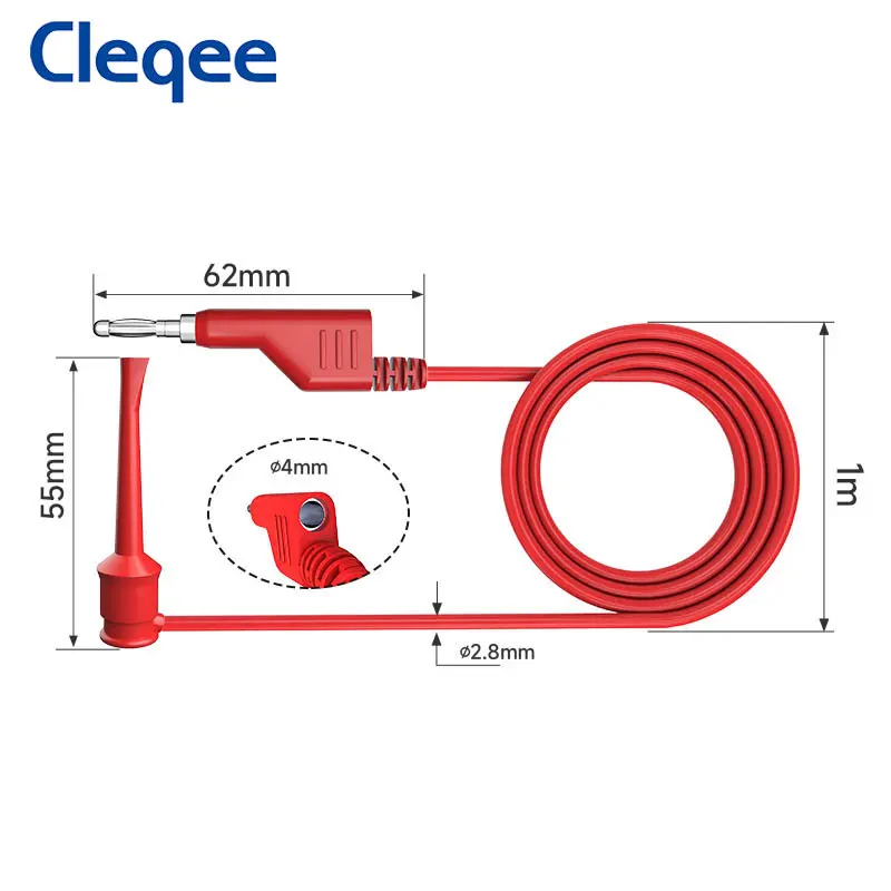 Cleqee P1045 테스트 훅 클립 4mm 쌓을수 있는 바나나 플러그인 테스트리드 DIY Electronics 케이블 멀티미터 구리 100cm500V/5A