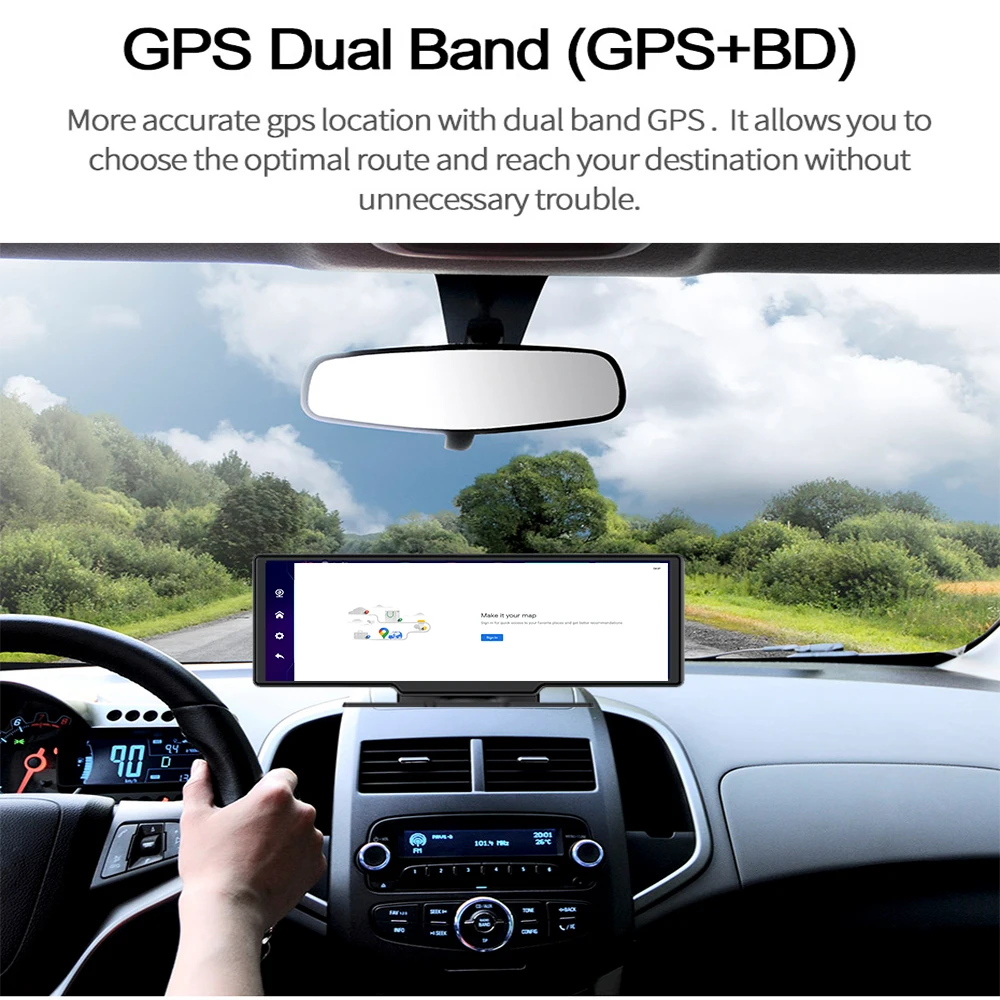 HGDO F700 면 DVR4G 안드로이드 10 자동차 대시 캠 ADAS WiFi FGPS 블루투스 응용 프로그램을 모니터링 듀얼 카메라 렌즈 백미러코더