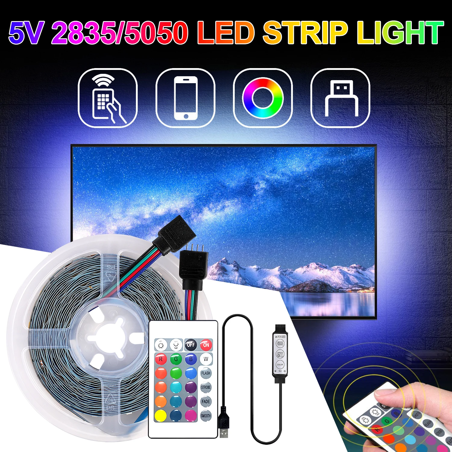 LED 스트립 빛 USB 블루투스 RGB5050 5V 가동 가능한 램프 Tape 리본을 TV 데스크탑 화면 백라이트 다이오드 박 객실제