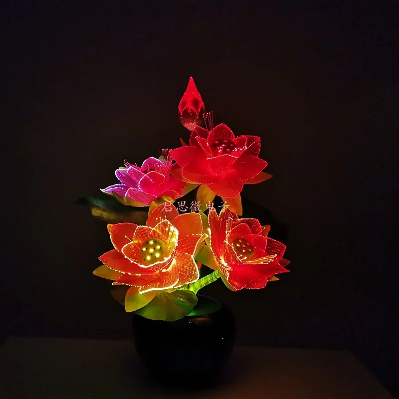 Led 꽃 빛 로터스 부처님 빛 램프 Fo 램프 참신 예술적인 광학 섬유 꽃