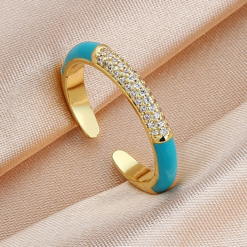  새로운 다채로운 여름 네온 에나멜을 열 조정 손가락 반지는 여자를 위한 형광성 패션 구리 지르콘 마이크로 닦은석