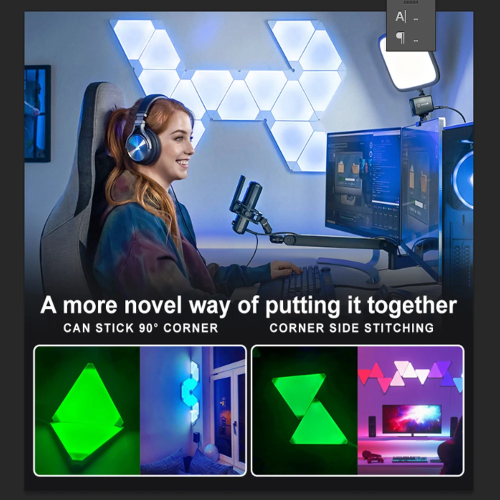 최고 얇은 와이파이 블루투스 삼각형 LED 램프 실내 벽 빛 응용 프로그램 제어 LED 빛을 위한 컴퓨터 게임 침실 장식