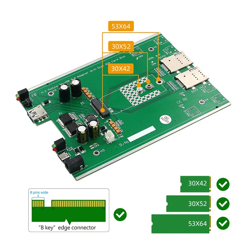 크기(M.2)4G/5G 모듈 USB3.0 어댑터와 냉각기 팬/듀얼 SIM 카드 슬롯에 보조 전원