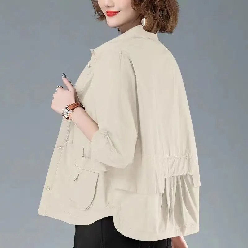 패션 싱글 솔리드 컬러 재킷이 꼭대기 여성 봄 경기 캐주얼 포켓 코트 여성 의류